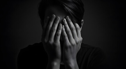 Hands covering face obscured features silent scream contained emotion