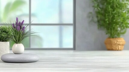Lush Green Plant in Elegant Pot Placed on Contemporary Wooden Table Creating a Fresh and Inviting Atmosphere in Modern Interior Space