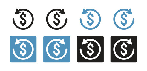 Vector icon set of investment return and recovery signs with one arrow. Investment, refund and income icon symbols for web or app. Vector illustration