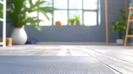 Cozy Interior Setting Featuring a Rustic Wooden Floor Complemented by a Vibrant Blue Rug Creating an Inviting and Comfortable Atmosphere for Relaxation