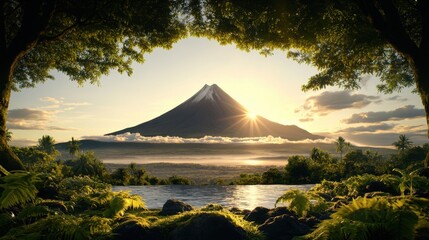 A cascading mountain waterfall surrounded by lush green moss and ferns. The rushing water crashes into a rocky pool below, creating a misty atmosphere.