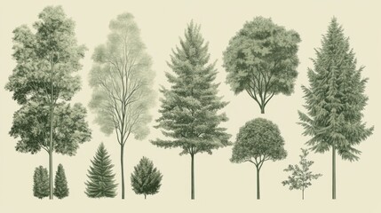 Forest Trees Illustration Set, Isolated Background Use