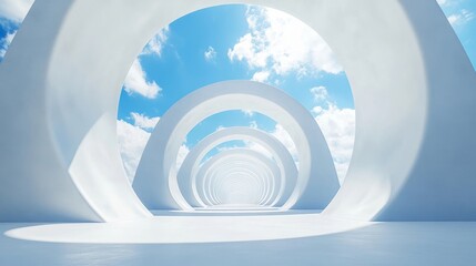 Obraz premium Infinite White Corridor Blue Sky Panoramic