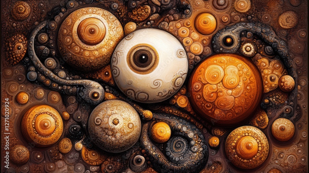 Aufkleber Abstract Swirls of Orange and Brown with Intricate Circular Patterns