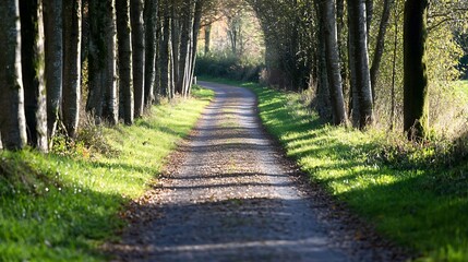 Obraz premium A picturesque path winding through a treelined avenue capturing the beauty of nature and inviting peaceful exploration : Generative AI