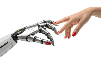 Human and AI Connection – Robotic Hand Reaching Out to Human Touch