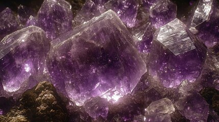 Fototapeta premium Beautiful amethyst crystals displaying a rich purple coloration and intricate patterns