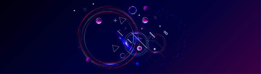 Dark retro futuristic cyberpunk elements abstraction background cosmos synthwave vaporwave retrowave glitch circle with blue