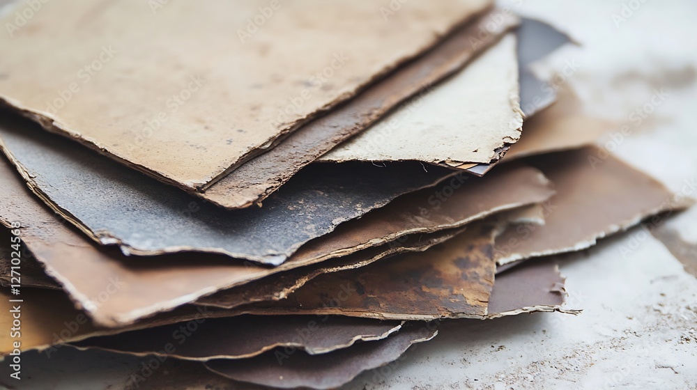 Aufkleber stacked worn leather sheets in various colors creating a rich texture and vintage aesthetic : genera