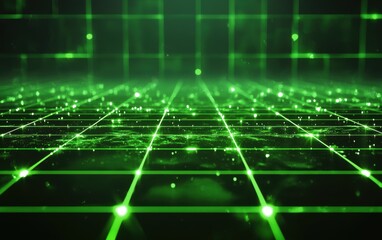 Fototapeta premium Bright neon green digital grid background mockup with glowing effect Saint Patricks Day