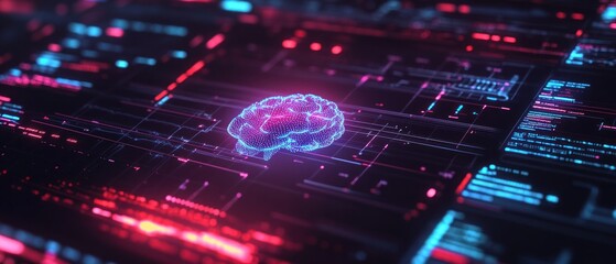 Fototapeta premium Futuristic digital brain amidst vibrant data streams