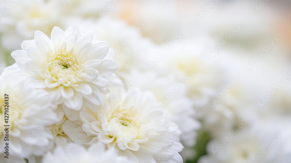 Poster Close up of beautiful white flowers creating a soft and peaceful atmosphere suitable for fresh and elegant designs : Generative AI