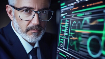 Data analysis expert resolves complex business challenges in modern office environment digital insights professional focus