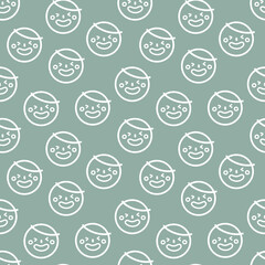 seamless minimal smile line art repeat pattern in green background, flat vector illustration graphic design