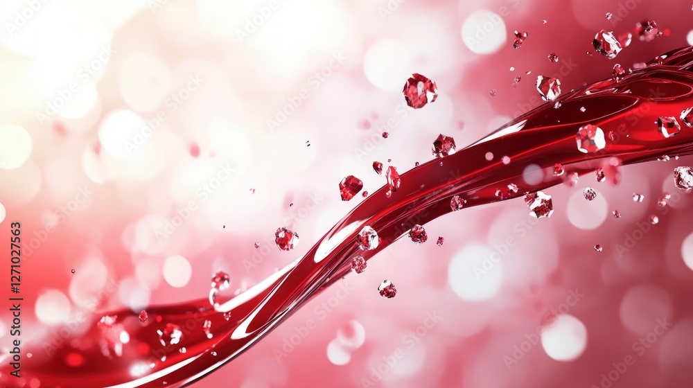 Aufkleber vibrant red liquid flowing with sparkling droplets in motion