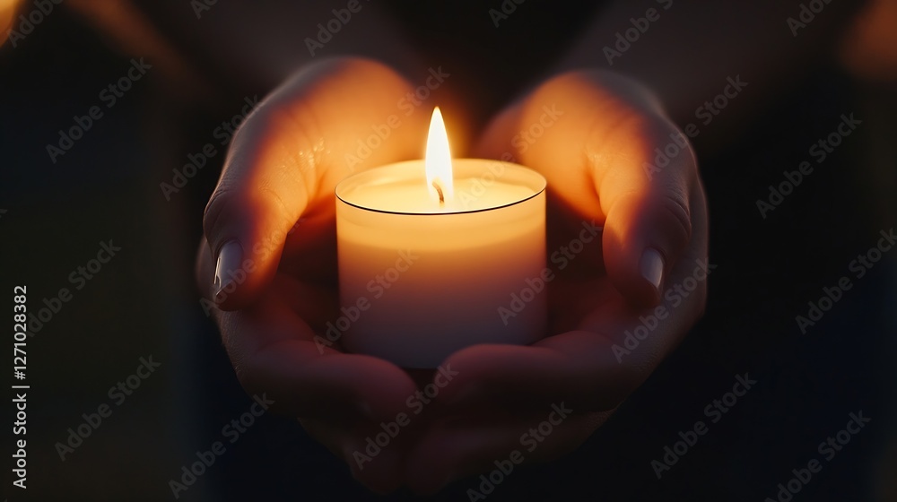 Leinwandbilder hands cradling white candle with soft glow creating peaceful and relaxing atmosphere : generative ai