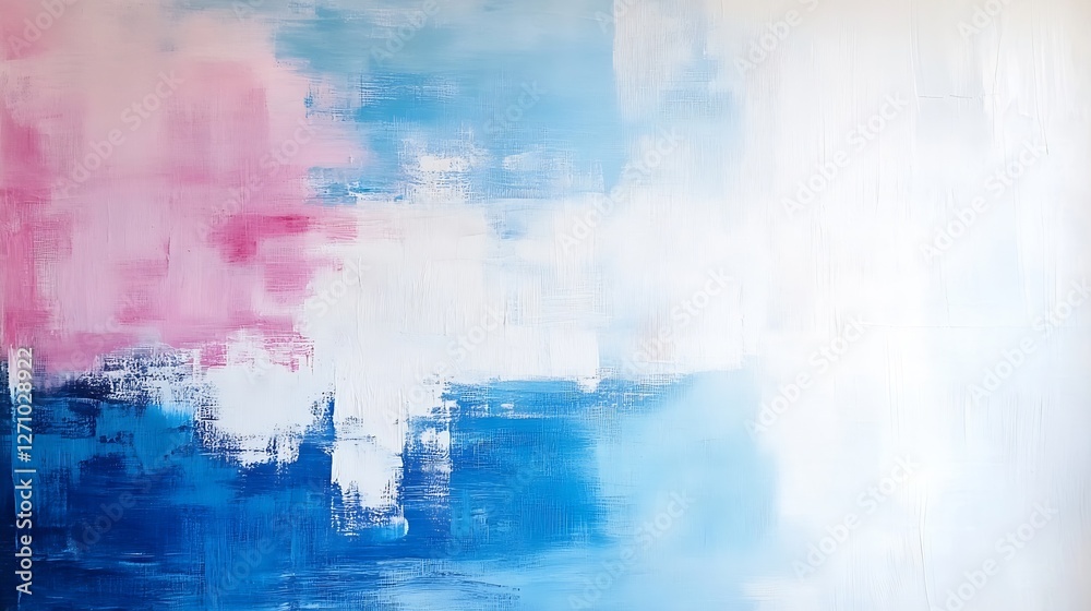 Poster modern abstract painting featuring a soft blend of blue and pink hues creating a dreamy and serene a
