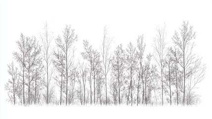 Winter forest pencil sketch, nature scene, tranquil background, graphic art, illustration, for prints, cards, social media
