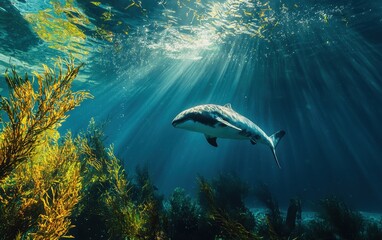 Fototapeta premium A critically endangered vaquita swimming near the surface