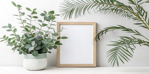Minimalist botanical décor look with a mockup frame