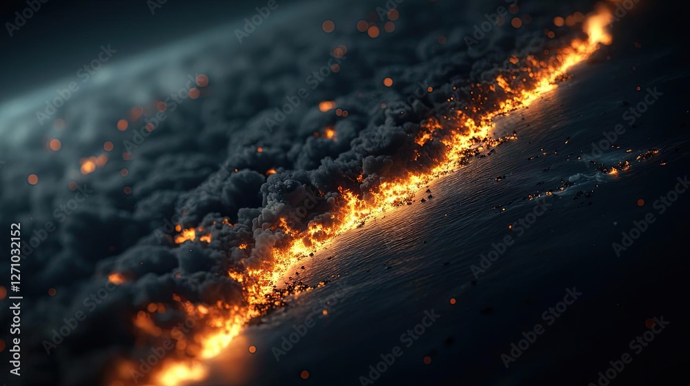 Poster asteroid impact concept. a breathtaking view of earth's fiery edge amidst swirling clouds and cosmic