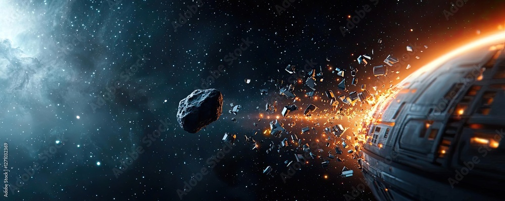 Aufkleber Asteroid impact idea. An abstract depiction of space with asteroids and cosmic elements in stunning detail.