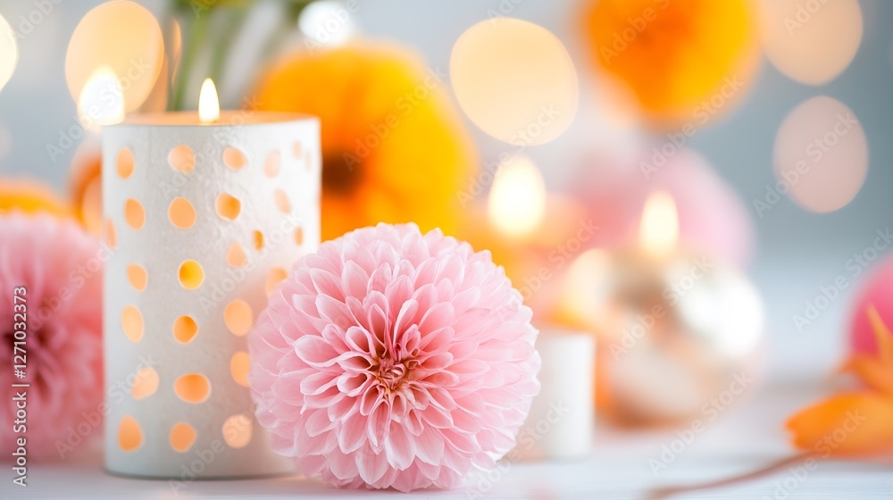 Aufkleber charming tabletop arrangement of colorful flowers and candles creating a serene atmosphere for relax