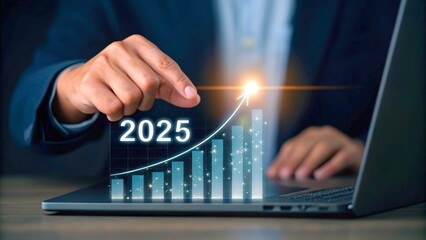 Business Growth and Success Visualization for Year 2025 with Graph and Laptop