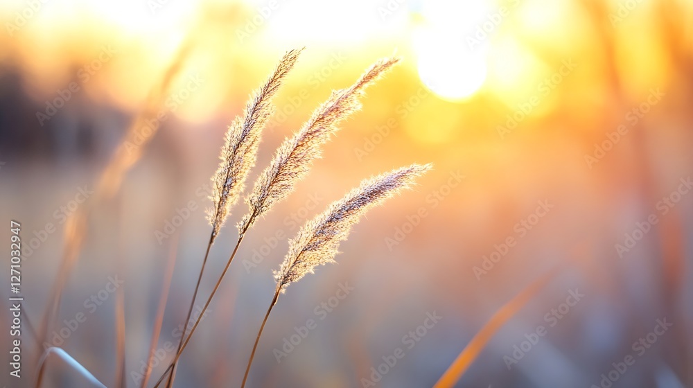 Poster delicate reeds glowing in the sunrise with a dreamy background of soft warm tones and light : genera