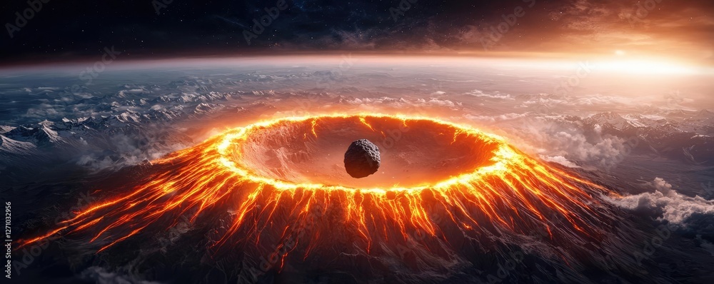 Poster asteroid impact idea. a stunning depiction of an eruption resembling a massive cosmic event.
