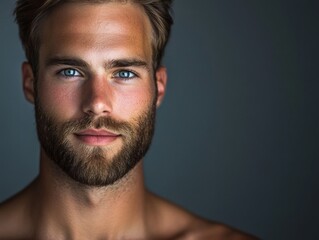 Obraz premium Close-up portrait of a young man with blue eyes