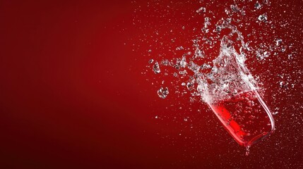 Red Liquid Splashing with Glitter on Red Background