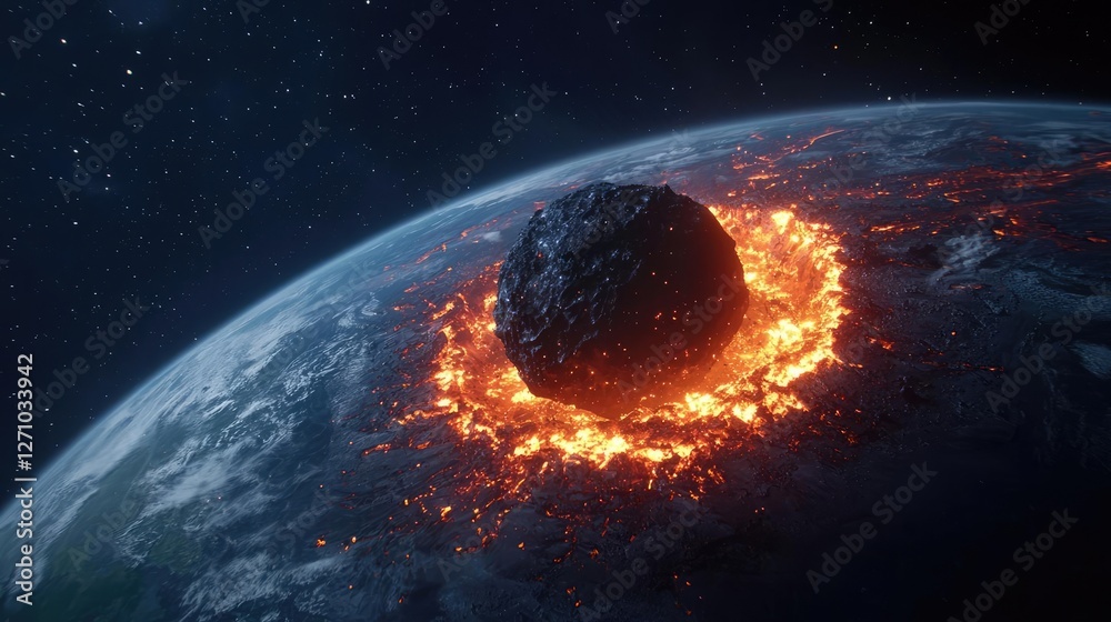 Aufkleber asteroid impact idea. a dramatic depiction of an asteroid colliding with earth, creating fiery after