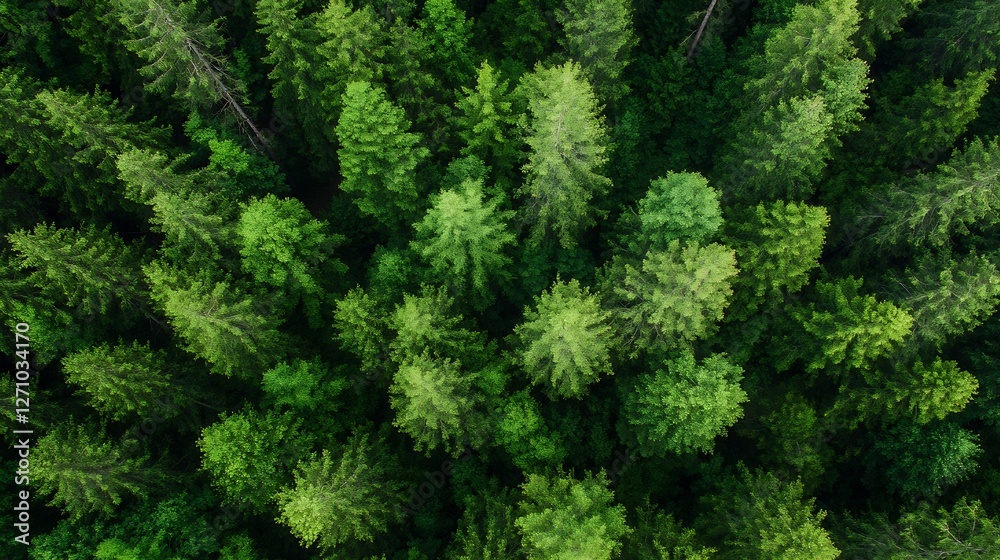 Poster Aerial view of a dense forest canopy displaying lush green trees in various shades and textures : Generative AI