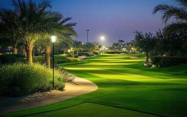 Obraz premium A golf course with lush, manicured grass and rolling hills