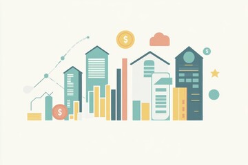 Obraz premium creative depiction of various income sources, including stocks, real estate, and side hustles, minimal background with copy space