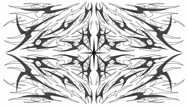 Neo tibal symmetrical shape design with sharp, abstract patterns, perfect for tattoos, posters, and apparel