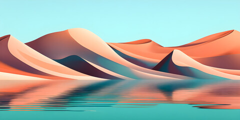 A serene desert landscape with white sand dunes and clear blue sky, showcasing the turquoise waters of LencVECTOR ILLUSTRATION A serene desert landscape with white sandy beaches and crystal-clear 