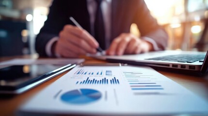 Analyzing financial data trends office environment business insights professional setting close-up view data visualization for seo impact