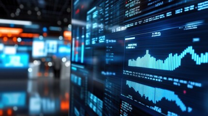 Fototapeta premium Data visualization dashboard corporate office business analysis digital environment close-up view insights into market trends