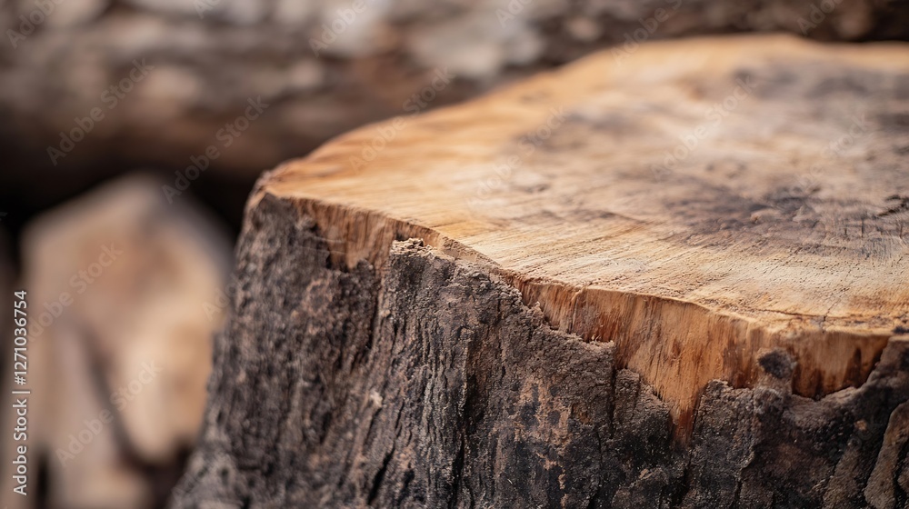 Aufkleber close up of a natural wooden surface from a tree stump with detailed texture and rich patterns : gen