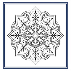 A set of six intricate mandala designs, arranged in a 2x3 grid, each centered on a white 
background with a blue border separating them. The mandalas are highly detailed, symmetrical, and have floral.