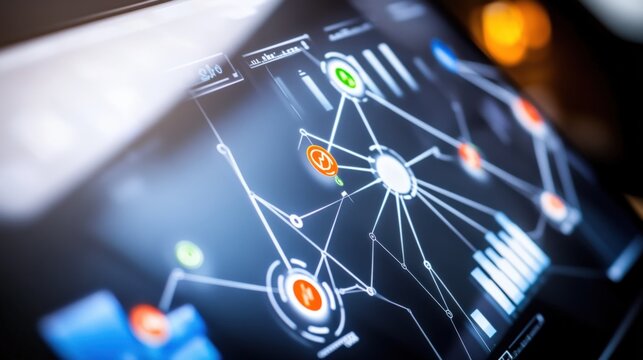 Analyzing data patterns in advanced technology digital workspace infographic high-tech environment close-up view business insights
