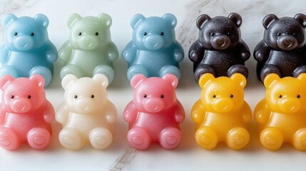 Obraz premium Colorful gummy bear candies on marble
