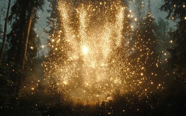Fototapeta premium A massive firework explosion with golden sparks raining down