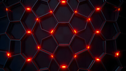 Obraz premium Abstract red vector background with a hexagonal pattern and glowing light elements