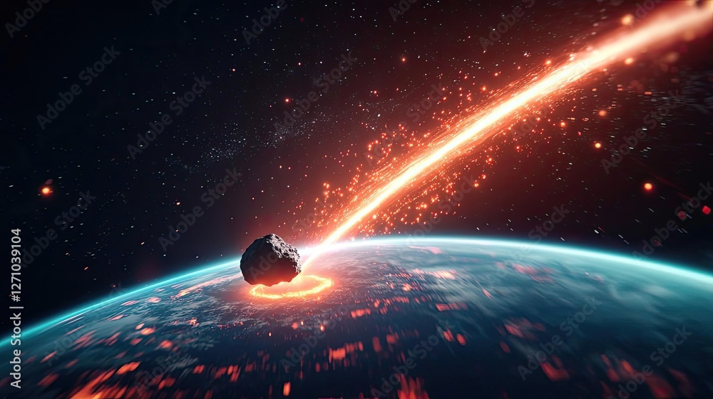 Aufkleber asteroid impact idea. a dramatic illustration of an asteroid colliding with the earth, igniting an e