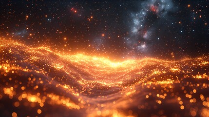 Naklejka premium Glowing cosmic landscape, nebula background, abstract art, space wallpaper