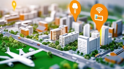 Urban development and smart technology integration city landscape 3d model digital environment aerial view innovation concepts