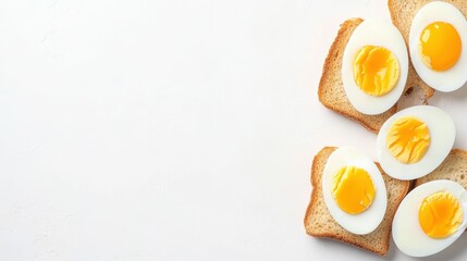 Healthy breakfast concept with boiled eggs on toast in minimalist style